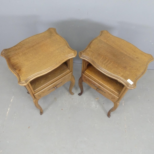 2739 - A pair of French oak single drawer pot cupboards. W46cm, H75cm, D36cm.