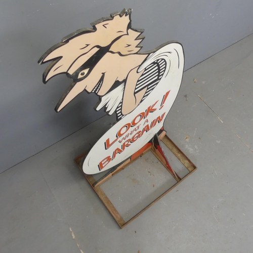 2743 - A hand painted wooden shop sign on metal base, 