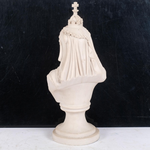 107 - *Description change *A white composition bust depicting Queen Victoria on socle base, H41cm