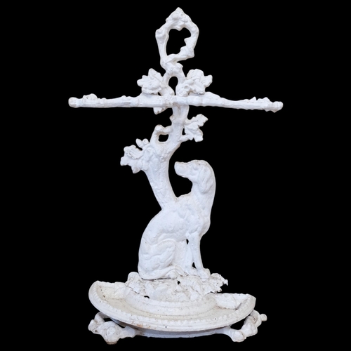 115 - A painted cast-iron stick stand, with hound support, H71cm