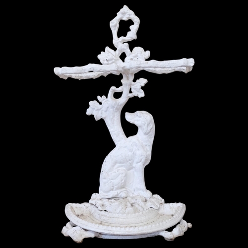 116 - A white painted cast-iron stick stand, with hound column, H70cm