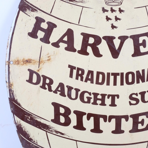 119 - An enamelled advertising sign in the form of a coopered barrel for Harveys Traditional Draft Sussex ... 