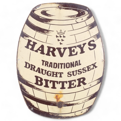 120 - An enamelled advertising sign in the form of a coopered barrel for Harveys Traditional Draft Sussex ... 