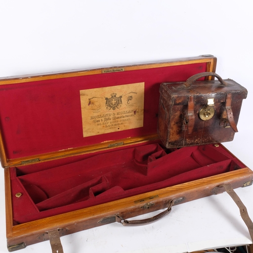 129 - HOLLAND & HOLLAND - an Antique brown leather and brass-mounted rectangular gun box, with a fitted in... 