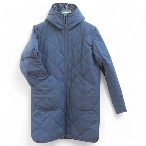 162 - BARBOUR - a Barbour (Tartan Barbour) blue quilted jacket, size small, with Barbour hanger