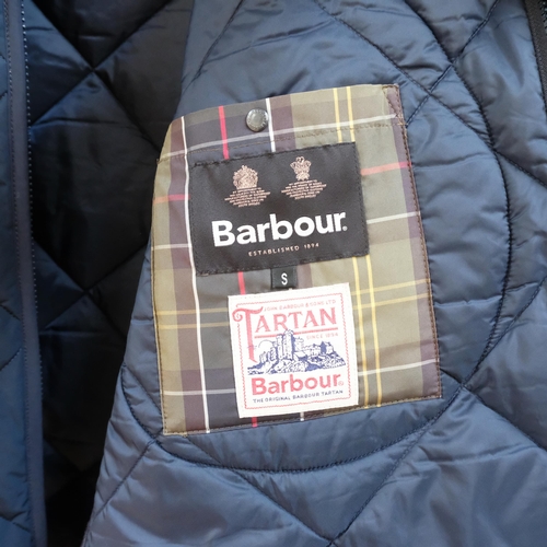 162 - BARBOUR - a Barbour (Tartan Barbour) blue quilted jacket, size small, with Barbour hanger