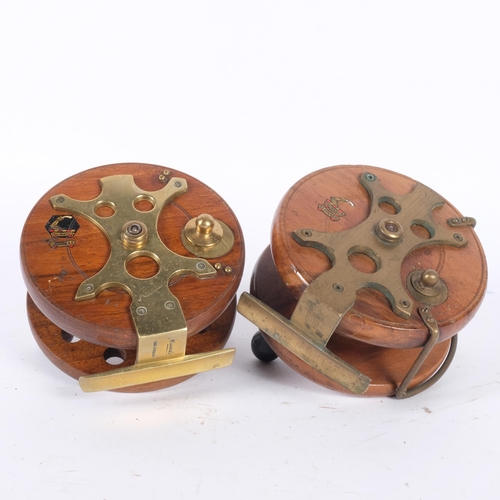 17 - 2 Antique walnut and brass fishing reels, both manufactured by Milward's of Redditch, England, inclu... 