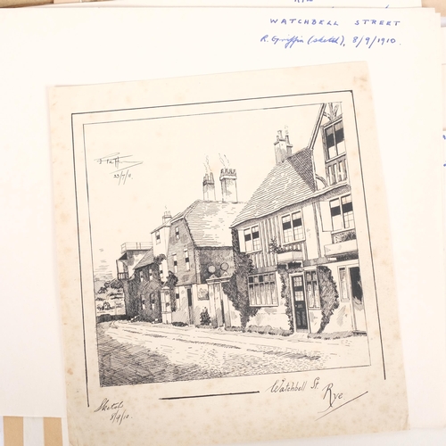 187 - A collection of various pencil drawings and sketches, including Montague Penley, a pencil sketch of ... 