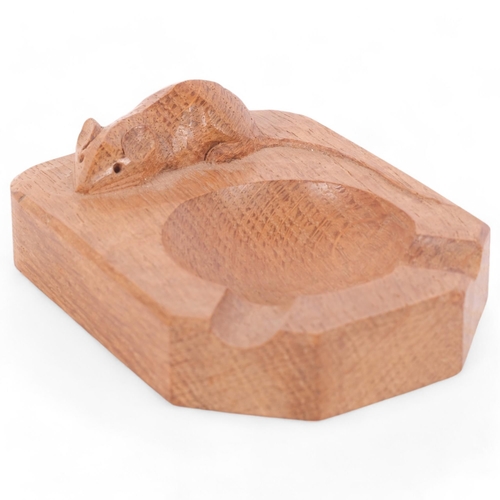 200 - ROBERT MOUSEMAN THOMPSON - a rectangular oak ashtray, with canted corners and relief carved mouse, L... 