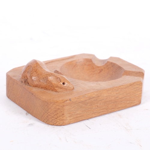 200 - ROBERT MOUSEMAN THOMPSON - a rectangular oak ashtray, with canted corners and relief carved mouse, L... 