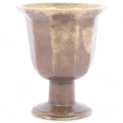 208 - An Antique bronze chalice of decagon form, H13cm