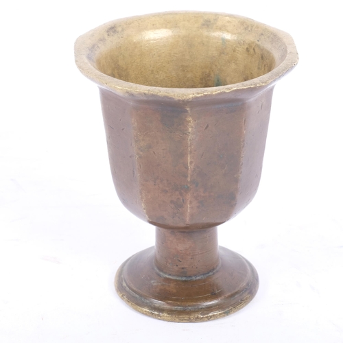 208 - An Antique bronze chalice of decagon form, H13cm