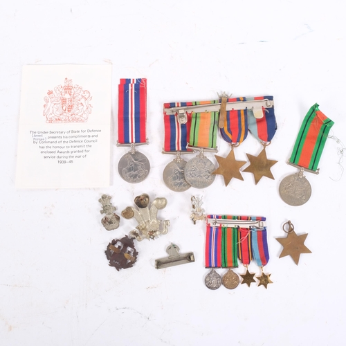 210 - A group of Second World War medals, including a trio with Burma Star, and a 25th Dragoons badge, mat... 