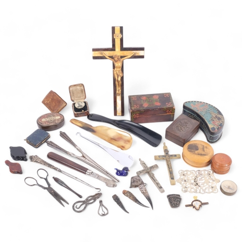 215 - A collection of various items, including a Corpus Christie, silver-handled glove stretcher, button h... 