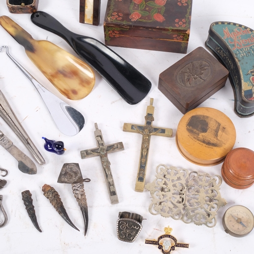 215 - A collection of various items, including a Corpus Christie, silver-handled glove stretcher, button h... 