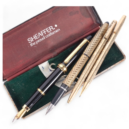 223 - 4 pens, including Sheaffer 14ct gold plated pen and pencil in presentation case, and Tildiem LA200 f... 