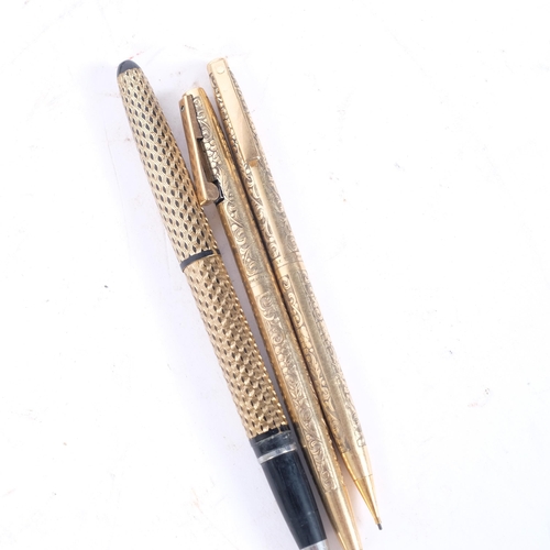 223 - 4 pens, including Sheaffer 14ct gold plated pen and pencil in presentation case, and Tildiem LA200 f... 