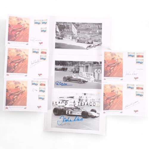 226 - MOTOR RACING LEGENDS - 5 Monaco prints on envelopes by George Ham with Monaco stamps, each autograph... 