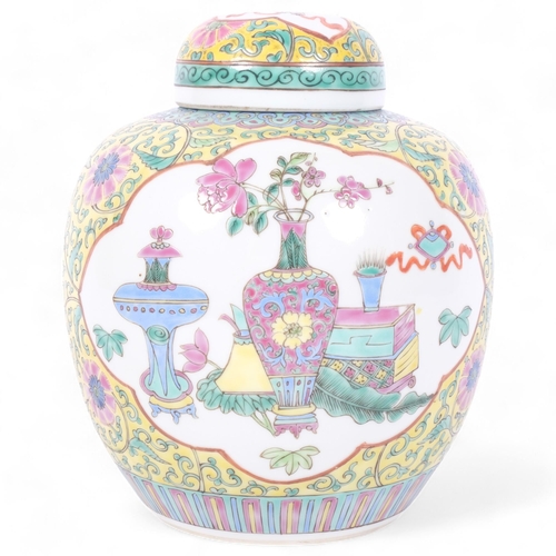 248 - A Chinese famille rose ginger jar and cover, H20cm, with 4 character mark to the base