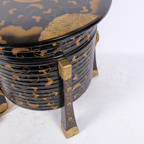 268 - A Japanese black lacquered and gilded circular rice box and cover, with gilt-metal mounts, diameter ... 