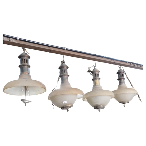 302 - A group of 3 Vintage double prismatic polythene pendant light fittings, with original collar and bra... 