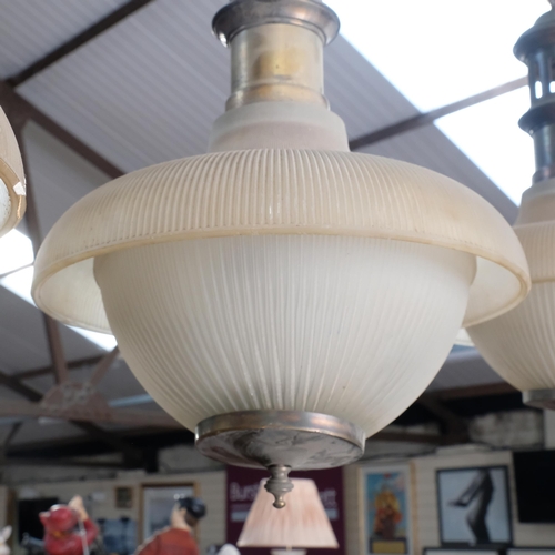 302 - A group of 3 Vintage double prismatic polythene pendant light fittings, with original collar and bra... 