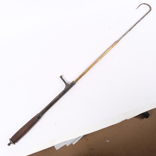 42 - An Antique telescopic fishing gaff, with ornate turned wood handle, unmarked