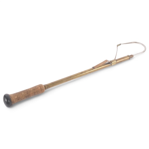 43 - An Antique brass-bodied telescopic fishing gaff, unmarked