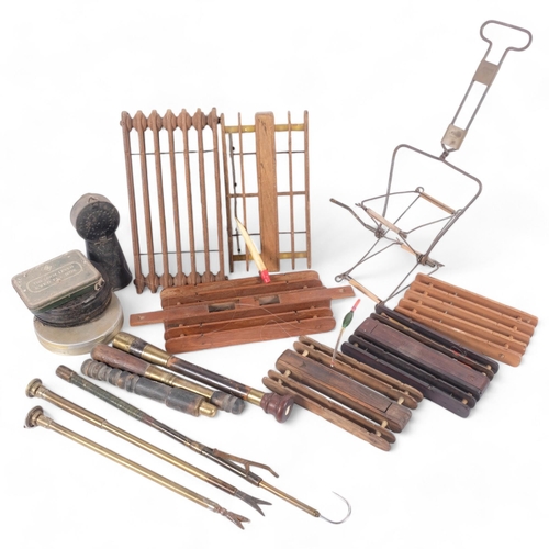 47 - A quantity of various Antique and Vintage fishing tools and accessories, including an unmarked teles... 