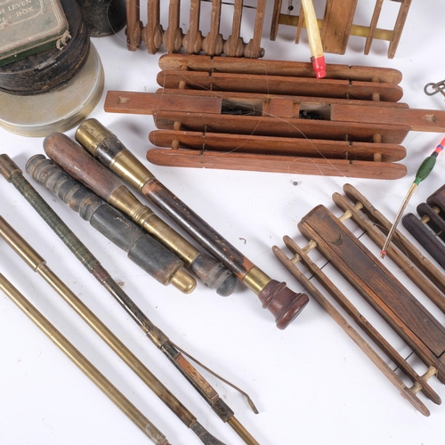 47 - A quantity of various Antique and Vintage fishing tools and accessories, including an unmarked teles... 