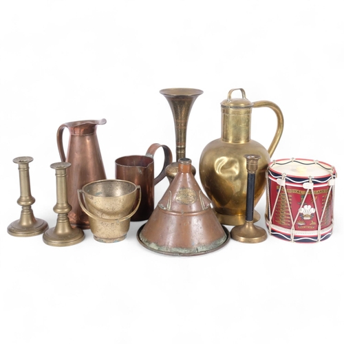 64 - A quantity of Vintage brassware, and other items including various water jugs, candlesticks, brass j... 