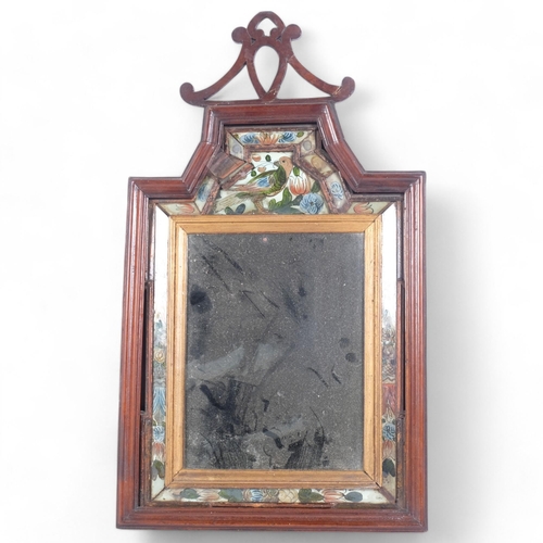 72 - An Antique mahogany framed courting mirror, possibly 18th century, the central rectangular mirror su... 