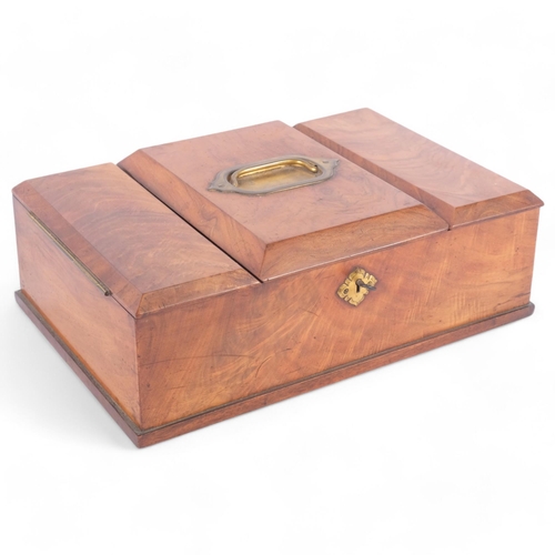 76 - MAPPIN & WEBB - an early 20th century figured walnut cigarette/cigar/Vesta box, with 3 rising lids a... 