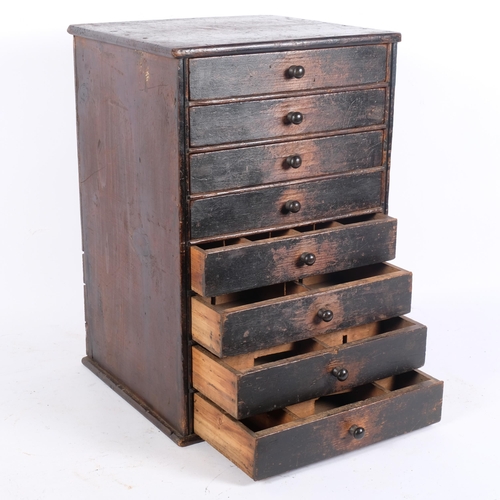 77 - A Victorian stained pine table-top collector's chest, with 8 short fitted drawers and turned wood ha... 