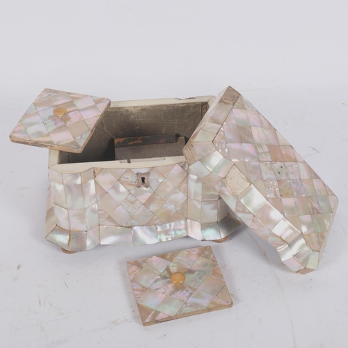 80 - An Antique mother-of-pearl tea caddy, W18cm