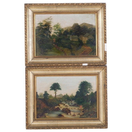 385 - 2 similar oils on board, landscape studies, both signed and dated bottom right-hand corner, 1887, ea... 