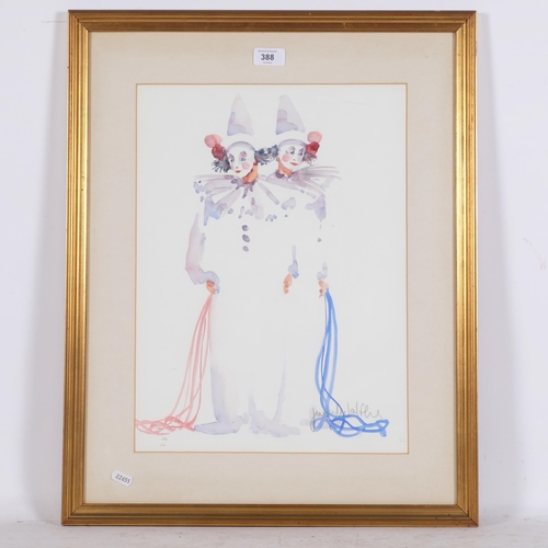 388 - Judith Caulfield, a watercolour study of 2 clowns, by Irish artist Judith Caulfield, signed bottom r... 