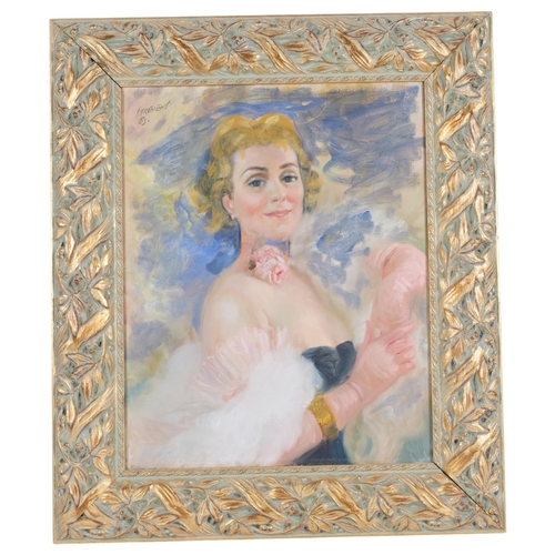 389 - John Strevens (1902 - 1990), oil on canvas, portrait of Betty Melgrave, signed top right, dated 1963... 