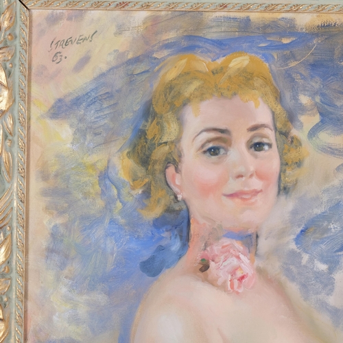 389 - John Strevens (1902 - 1990), oil on canvas, portrait of Betty Melgrave, signed top right, dated 1963... 