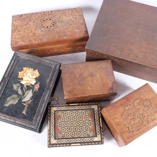 402 - A selection of ornate boxes, including a Vintage Moorish style inlaid mosaic Backgammon box, Vintage... 