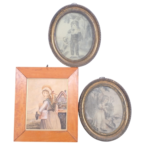 407 - An Antique watercolour study of a lady, dated verso 1829, unsigned, in period glazed frame, overall ... 