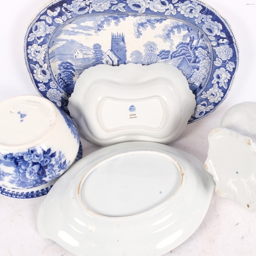 445 - A quantity of blue and white china, including an unmarked water pitcher, a similar bowl, a large ser... 