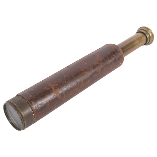 447 - A 19th century 3-draw leather-covered brass telescope, by Broadhurst Clarkson & Co Ltd, extended 76c... 