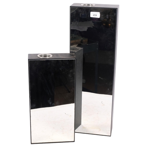 459 - A contemporary mirrored candle holder or posy vase, the rectangular case with mirrored front panel i... 