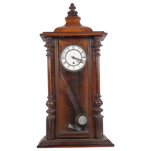 467 - A stained wood-cased Antique Vienna regulator mantel clock, with enamelled dial, 74cm