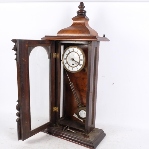 467 - A stained wood-cased Antique Vienna regulator mantel clock, with enamelled dial, 74cm