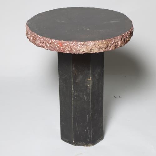 2318 - An Italian mid 20th century composite stone garden side table/stand, with black painted top and base... 