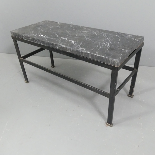 2316 - A contemporary marble topped low side / coffee table on painted metal base. Length 92cm, height 50cm... 