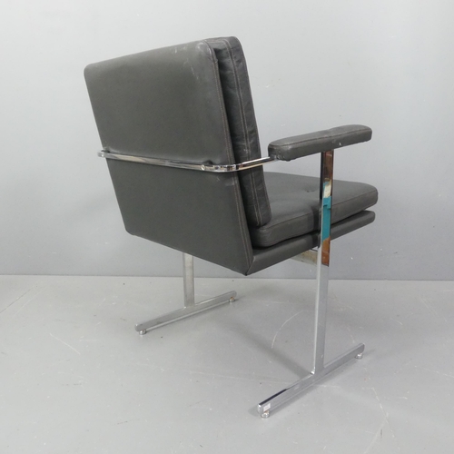 2323 - Robin Day - A mid-century Hille Delphi leather and chrome armchair or desk chair on T shaped legs, w... 