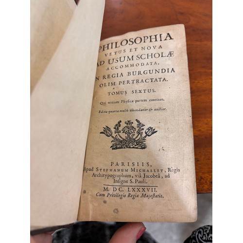 99 - A group of Antiquarian books, including Philosophia by Thomus Sextus 1687, Chronicles of London Brid... 